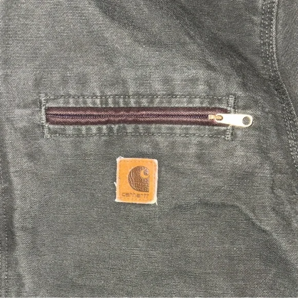 Carhartt Dark Green Jacket with Brown Collar Men’s J97 MOS - Picture 10 of 14